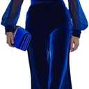 Wuitrie Formal Jumpsuits for Women Long Sleeve V-Neck Slim-Waist Wide-Leg Velvet Jumpsuit Elegant Party Outfits, Large