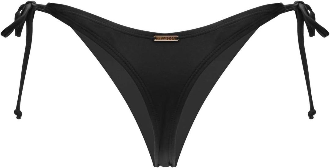 RELLECIGA Women's Black Tie-Side Thong Bikini Bottom Size Small