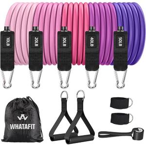 WHATAFIT Resistance Bands, Exercise Bands，Resistance Bands for Working Out, Work Out Bands with Handles for Men and Women Fitness, Strength Training Home Gym Equipment, Pink Purple