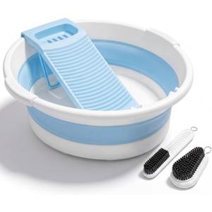 Lounsweer Large Collapsible Washboard for Hand Washing Clothes, Blue