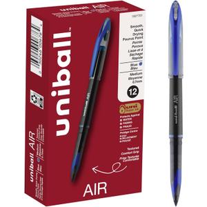 uniball Air Porous Roller Ball Pen, Stick, Medium 0.7 Mm, Blue Ink, Black Barrel, Dozen uniball Air Porous Roller Ball Pen, Stick, Medium 0.7 Mm, Blue Ink, Black Barrel, Dozen