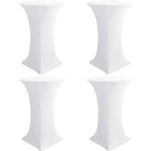 HolidayIdeas Cocktail Table Covers, 4 Pack - Fitted Stretch Spandex Square Corners Cocktail Tablecloths (White, Fit for 30"-32" Diameter x 43" Height Tables)