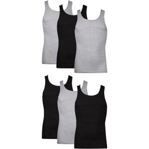 Hanes Men's Moisture-Wicking Ribbed, Lightweight Cotton Tank Undershirts, 6-Pack, Black/Grey Assorted 6-pack, 3X-Large