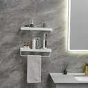 VOLPONE Bathroom Shelves Wall Mounted 2 Tier Glass Floating Shelf - Tempered Glass Wall Organizer (White)