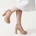 Ankis Platform Heels for Women 4 Inches Chunky Heels Sandals for Women Comfy Open Toe Block Heeled Sandals Nude White Silver Gold Black Ankle Strappy Heels (Beige)