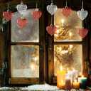 24 Pieces Valentine's Heart Glass Ornaments Set Spun Hanging Ornaments Heart Shaped Valentines Day Tree Decor Transparent Decoration for Holiday Party(Clear, Red)