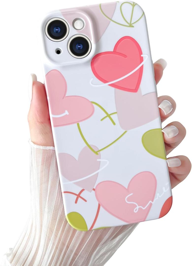 Yeddabox Compatible for iPhone 13 Case Cute Heart Phone Case Full Camera Protection Soft TPU Shockproof Cover for Women Girls - Colorful 4