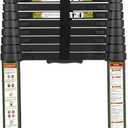 RIKADE Telescopic Ladder, 10.5 ft Aluminum Telescoping Ladder with Non-Slip Feet and Stable Hook, Portable Extension Ladder for Household and Outdoor Working, Max Load 330 lb, Black