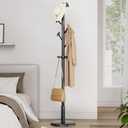 Taitiy Solid Wood Coat Rack Freestanding Coat Tree with 10 Hooks for Bedroom, Livingroom, Entryway, Sturdy Coat Hanger Stand for Hats, Coats, Scarves, Handbags, Purses (Black)