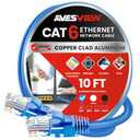 2 x CAT 6 10 ft Ethernet Cable, Indoor High-Speed 10Gbps Snagless Long CAT6 10FT Ethernet Cable for Internet, Router, Modem, Gaming, PlayStation, Xbox, POE Camera (Blue, 10FT)