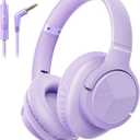 Headphones Wired with Microphone, Over Ear Foldable 3.5mm Plug in Headphones with 4.9ft Tangle-Free Nylon Cord for Tablet, Laptop, MP3/4, School, Airplane Travel (Purple)