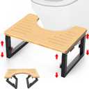 Bamboo Toilet Stool Foldable, 7 in, 8 in Or 9 in Adjustable Height Squat Stool Potty for Adults, Sturdy Poop Step Stool for Bathroom, Improve Squatting Posture, Non-Slip,500 lbs Capability