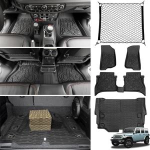 Cargo Floor Mat & Trunk Net for 2021-2024 Jeep Wrangler JL 4XE Floor Liner Trunk Mat with Cargo Net All Weather Rear Floor Trunk Liners Anti-Slip Cargo Net for Wrangler 4XE 4 Door Accessories