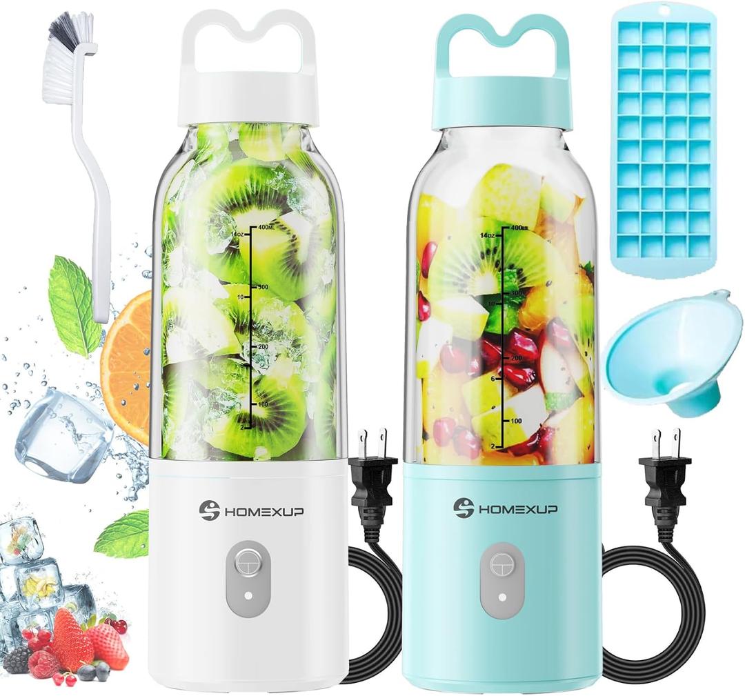2PCS Portable Personal Blender 17 OZ/500 ML Juicer, 175W Personal Size Blender, Ideal for Smoothies, Ice Blending, Juicing, and Food Processing, Compact, Convenient, and VersatileBlue&White