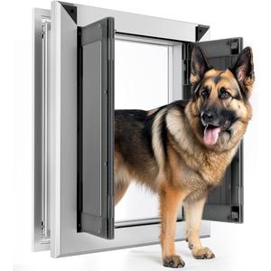 Aluminum Large Dog Door for Exterior Door,Strong Double Magnetic Flaps,Heavy-Duty Dog Door for Large and Medium Dog Up to 120LBS (Large, Silver)