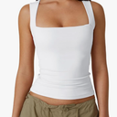 QINSEN Women's Square Neck Sleeveless Double-Layer Tank Tops Basic Tight T Shirts , Size M