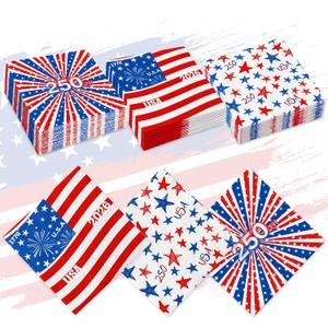 60Pcs Patriotic Disposable Napkins 4th of July, Independence Day, Memorial Day & Election Day American Flag Paper Napkins for Party Decorations