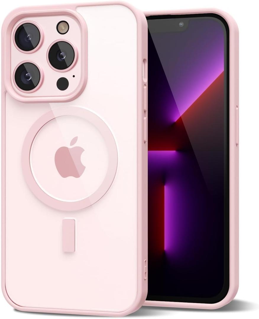 oakxco for iPhone 13 Pro Case Clear Magnetic Compatible with Magsafe, Thin Slim Transparent Non Yellowing, Hybrid Soft Silicone Bumper & Hard Plastic Protective Cover for Women, Light Pink