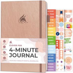 Clever Fox Four-Minute Journal Daily Positivity Journal with Prompts Motivational Affirmation, Mental Health & Habit Tracker (Rose Gold) (A5 (5.8" x 8.3")