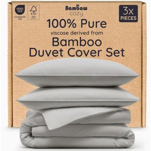 Bambaw 100% Viscose Derived from Bamboo Duvet Cover Queen Size  3 Pieces Cooling Duvet Cover Queen Size Set, Super Soft Duvet Cover Queen, Breathable Duvet Cover, No Comforter (Moonlight Gray)