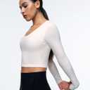 ENERBLOOM Womens Long Sleeve Shirts Workout Crop Tops Yoga Tee Built in Bra Mild Support Cream Feeling Athletic Top U-Neck Milk White X-Large