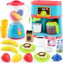 PLAY Kitchen Appliances Toys Set, Pretend Kids Kitchen Playset with Coffee Maker, Toy Blender and Play Foods, with Realistic Lights and Sounds, Play Kitchen Accessories Gift for Toddler Ages 3+