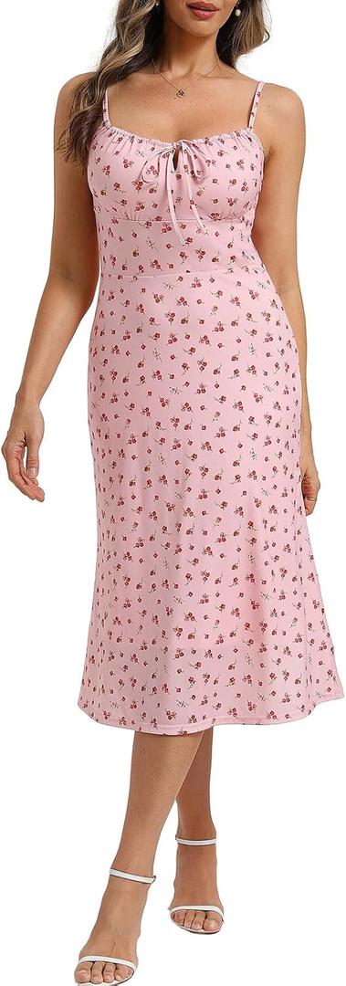 Belle Poque Floral Dress for Women Summer Backless Spaghetti Strap Dresses Cami Dresses Tea Party Dress (Pink, XL)
