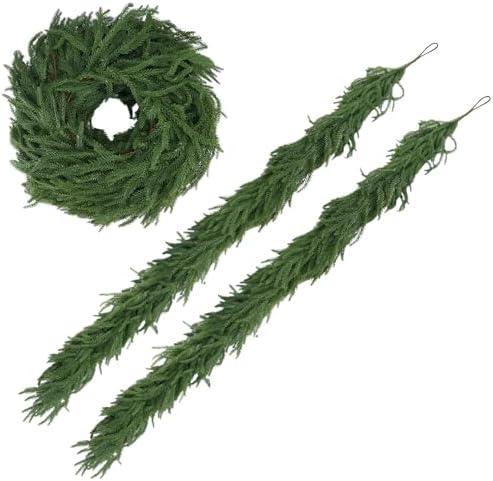2 Pack 5 FT Real Touch Norfolk Pine Christmas Garland – Artificial Greenery Holiday Garland for Mantel, Staircase, Fireplace, Windows, Doors & Outdoor Winter Decorations