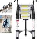 16.5 ft Aluminum Telescoping Ladder, 330 lb Load, Hooks, Portable Collapsible Ladder for Home & Work,Silver