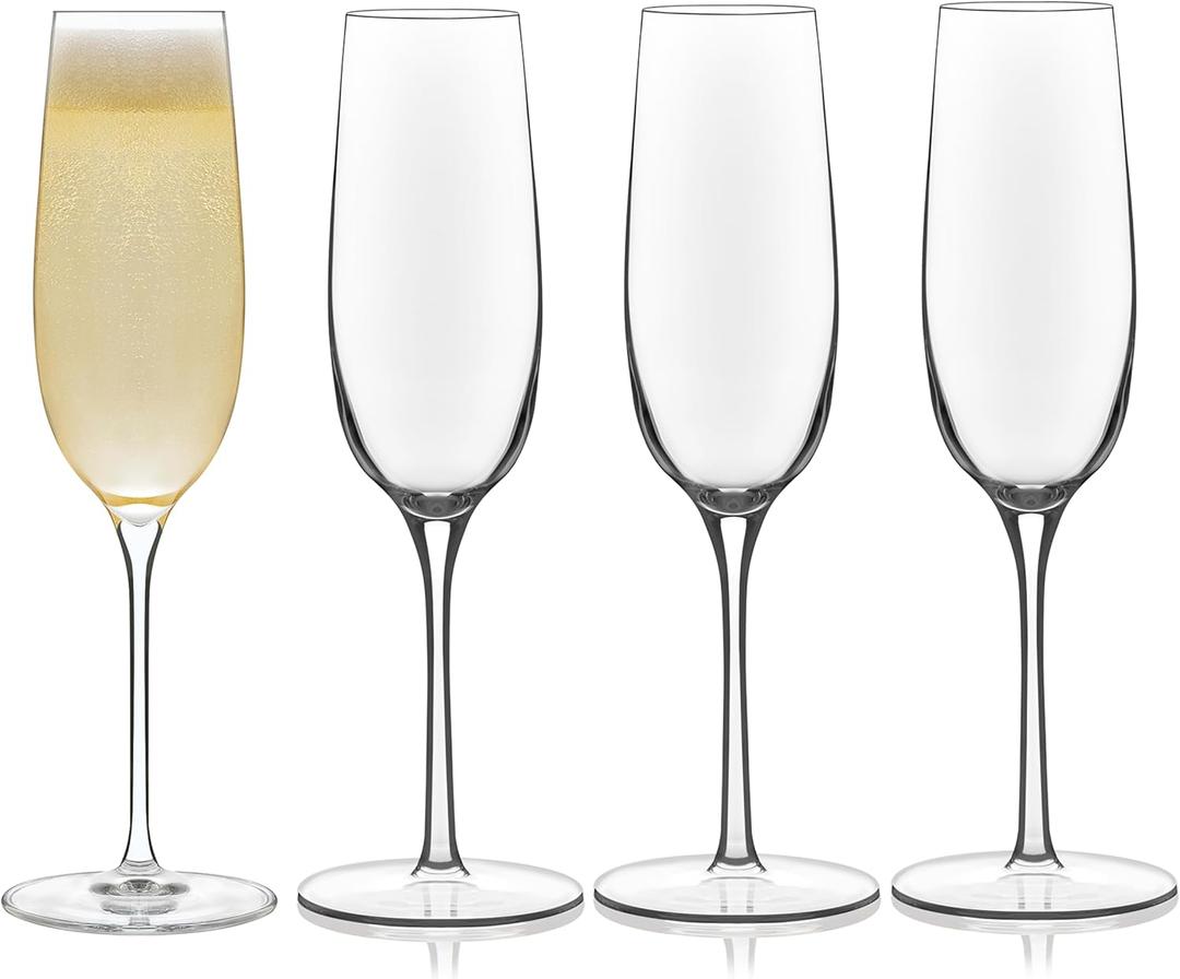 Libbey Signature Kentfield Champagne Flutes Set of 4, Elegant Champagne Glass with Curved Design, Glassware Drinking Glasses for Prosecco, and More (4 Count (Pack of 1), Clear)