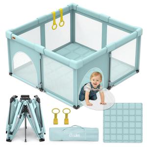 Foldable Baby Playpen, iTiLike Large Playard with Detachable Thickened Washable Water-Resistant Mat, Playpen for Babies and Toddlers, Play Pens with Gate, Indoor & Outdoor Portable Play Yard (Gen B -Green)