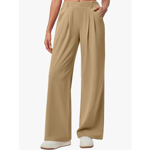 IUGA Wide Leg Pants Woman Pull on Stretchy Work Dress Pants High Waisted Business Casual Trousers Slacks Standard, Large,  32