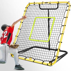 Baseball Rebounder Net - 4x4.5FT Baseball Pitchback Net for Pitching and Fielding Training, Angle Adjust Bounce Back Net