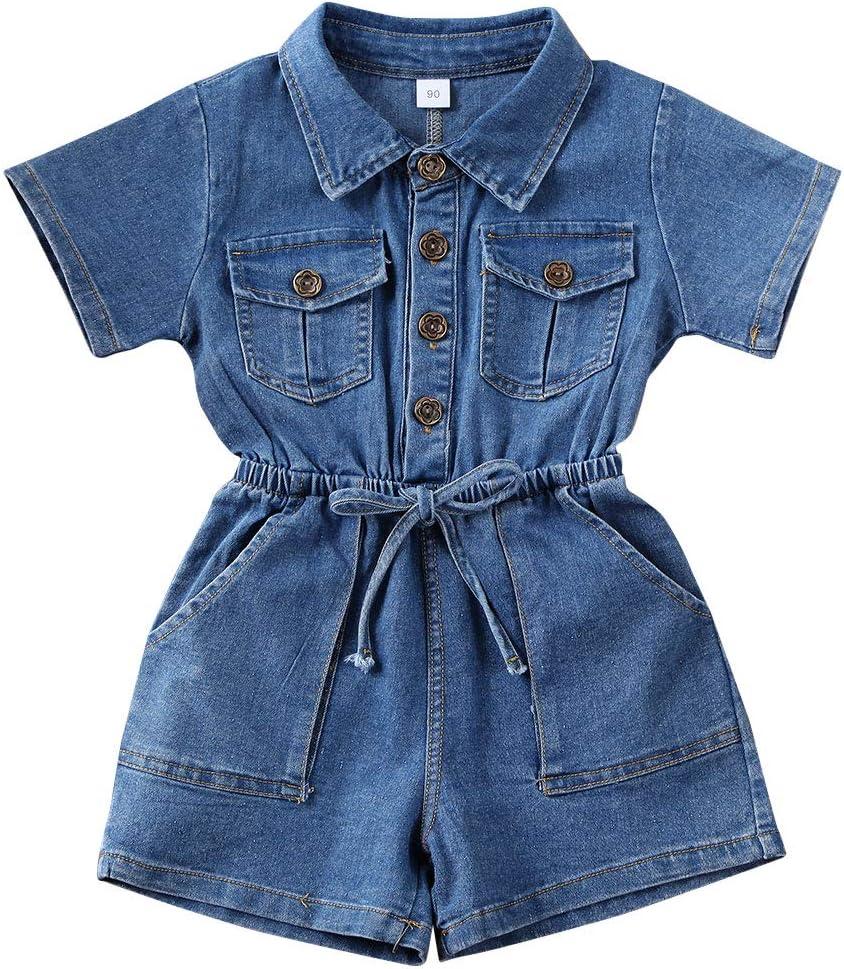 Summer Toddler Girl Jumpsuit Shorts Little Girl Overalls Clothes Baby Jean Romper Jumpsuit One Piece Outfit (Blue, XS)