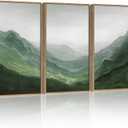 SHENIFY Fog Pine Green Tree Forest Canvas Wall Art Large 16x24in Framed Nordic Nature Modern Mountain Artwork Prints Decor - Natural Framed