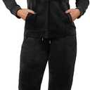 MIDNIGHTSUN Women's Velour Tracksuit 2 Piece Full Zip Hooded Sweatsuits Outfits Velvet Sportswear Jogging Set (Large, Black)