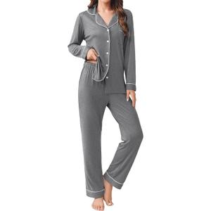 Ekouaer Womens Pajamas Set 2 Piece Button Down Pjs Soft Long Sleeve Top and Pants Sleepwear Set Lounge Sets, Medium