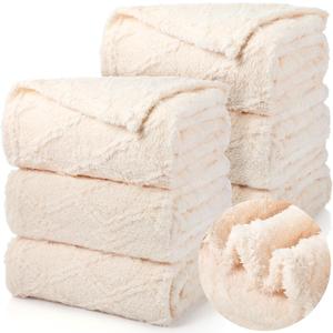 Buryeah 6 Pcs Sherpa Fleece Throw Blanket Bulk 50 x 60 Soft Cozy Jacquard Throw Blanket Warm Fleece Blanket Portable Lightweight Fuzzy Blanket for Wedding Sofa Bed Couch All Season (Lvory)