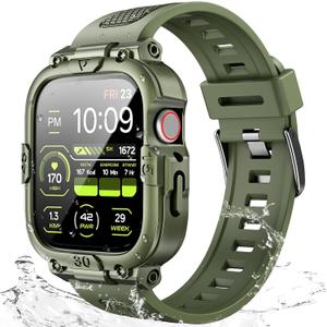Dsytom Waterproof Case with Band Compatible for Apple Watch Band 46mm 45mm 44mm 42mm(S11/10) 41mm 40mm for Men,Rugged Smartwatch Strap with Built-in Tempered Glass Screen Protector for iWatch Series 11/10/9/8/7/6/5/4/SE