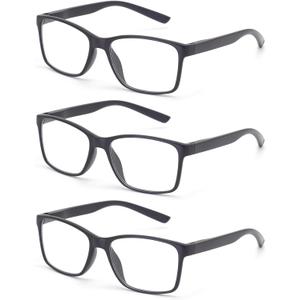 3 x Reading Glasses for Men Large Spring Hinge Readers Blue Light Blocking Computer Eyelgasses (S1, C3, 3 Black)