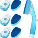 Non Scratch Dishwand Refill with Handle, 6 Heavy Duty Dish Wand Refills, Replacement Sponge Heads Set, Soap Control Dispenser Scrubbers, Dishwashing Scrub Dispensing Brush, Dishwasher Cleaning Tool (7 Piece Set, Blue)