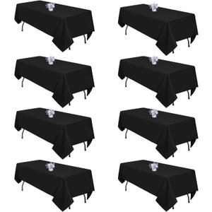 8 Pack Black Tablecloths 60x84 Inch Table Cloths for 6 Foot Rectangle Tables, Wrinkle Resistant Washable Rectangular Fabric Table Cover for Dining Wedding Banquet Camping Party