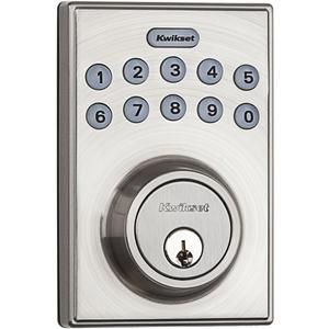 Kwikset 92640-001 Contemporary Electronic Keypad Single Cylinder Deadbolt with 1-Touch Motorized Locking, Satin Nickel, 8 x 4 x 6