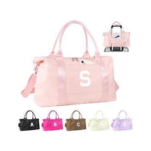 Initial Travel Duffel Bag Sports Gym Bag for Girls Kids Teen Birthday Gifts Monogram Weekender Overnight Bag for Women, Pink, S, S