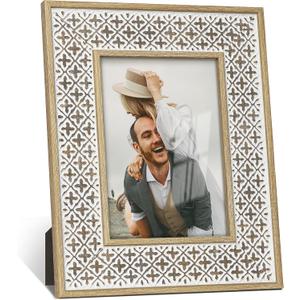 Picture Frame Boho Picture Frames, Moroccan Decor Distressed 8x10 Photo Frame Pattern for Desk and Wall Gift for Women Mom Grandma Family Friends