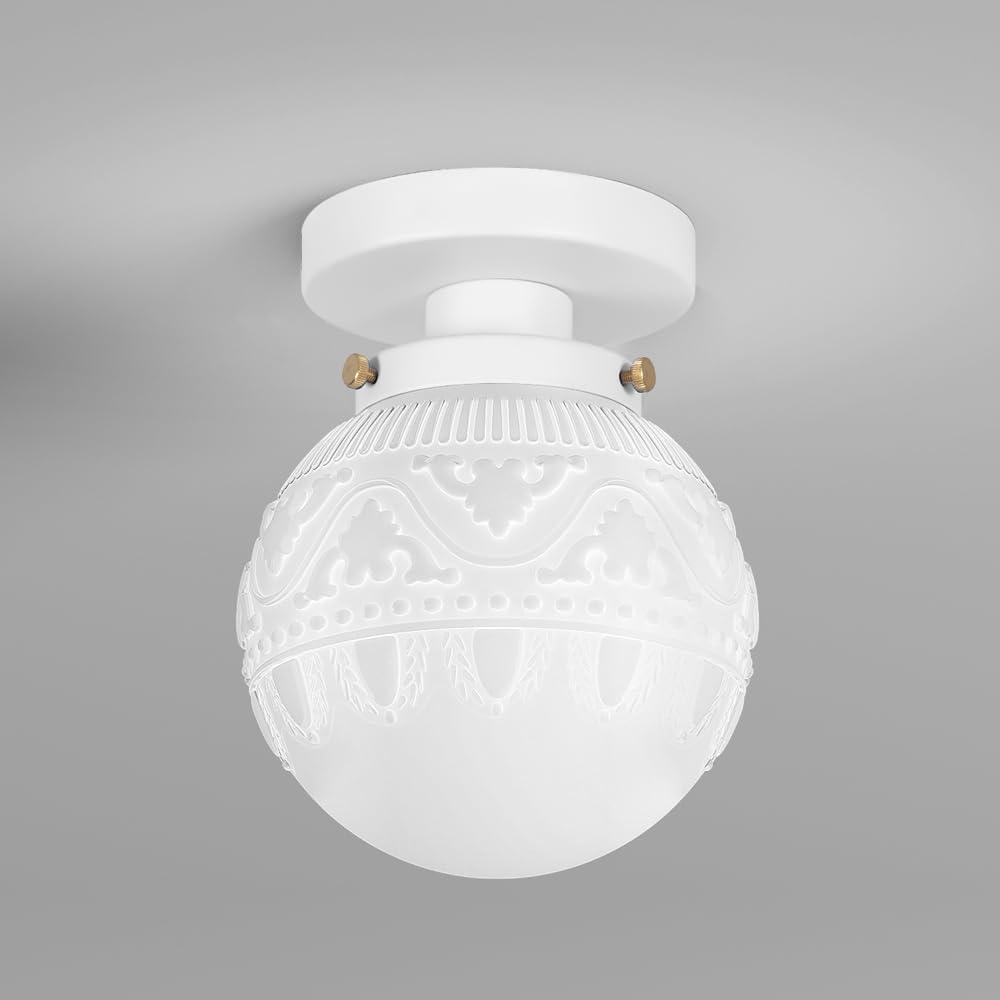 Semi Flush Mount Ceiling Light, White Hallway Light Fixture, Vintage Ceiling Lighting Fixture with Milky Glass, Globe Glass Close to Ceiling Light, Indoor Hanging Lighting for Bedroom Kitchen Porch