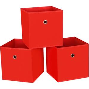 Fabric Cubes Storage Containers ,11 Inch Cloth Storage Cube Foldable Storage Bins Cubes Organizer Baskets with Dual Handles for Shelf Closet Set of 3,(Red)