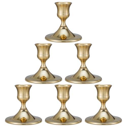 Taper Candle Stick Holder, 6PCS Brass Gold Candle Holders for Candlesticks, Vintage Metal Candlestick Holders for Dinner Room Table Centerpiece or Mantel Wedding Party Decor (6, Gold)