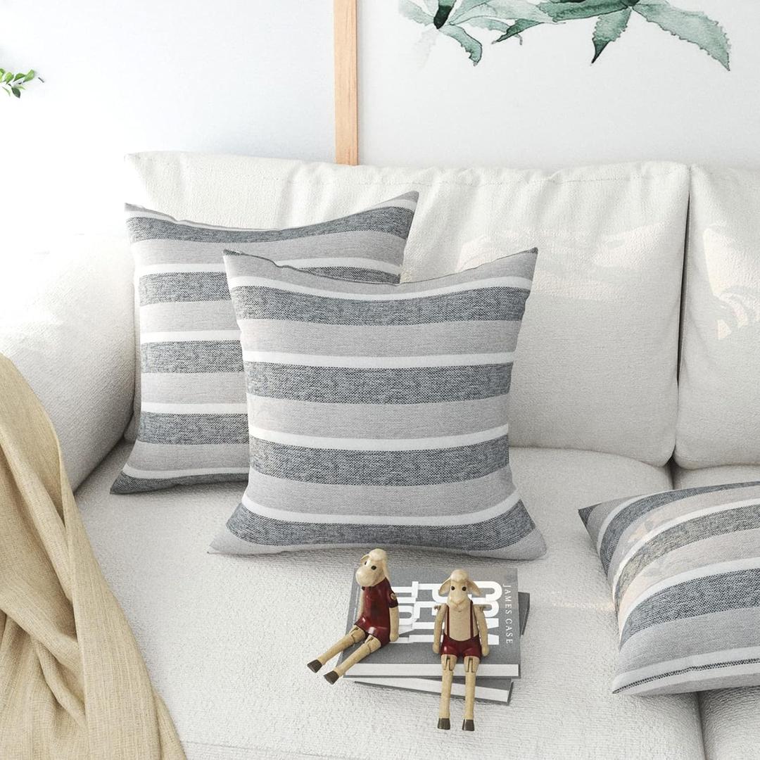 2 Pieces Decorative Classic Retro Stripe Throw Pillow Cover with Hidden Zipper Soft Faux Linen Modern Farmhouse Cushion Case for Sofa Bedroom Car 20 x 20 Inch Multi Blue