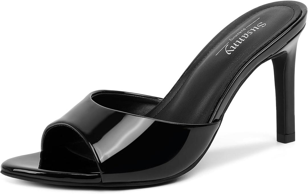 Susanny Women's Sandals Heels Mule High Heels Pointed Open Toe Sandals Sexy Slip on Heeled Summer Casual Wedding Prom Party Comfortable Dressy Shoes (6, Black)